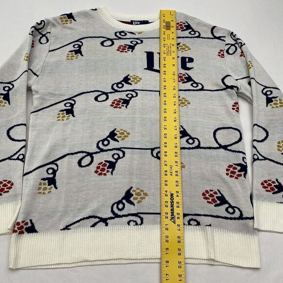 Miller Lite Sweater Mens XL Gray White Holiday Lights Hops Ugly Christmas Beer - Picture 4 of 8